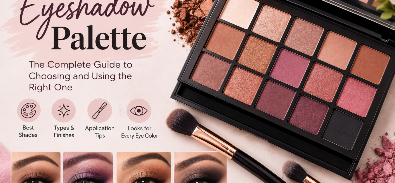 Eyeshadow palette with neutral and colorful makeup shades