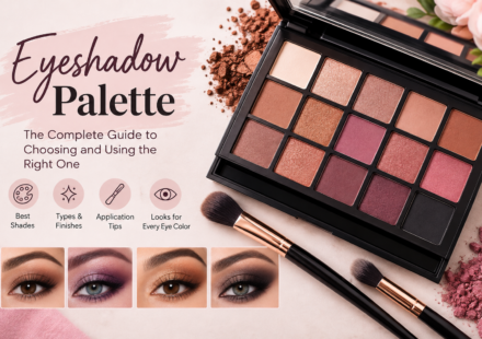 Eyeshadow palette with neutral and colorful makeup shades