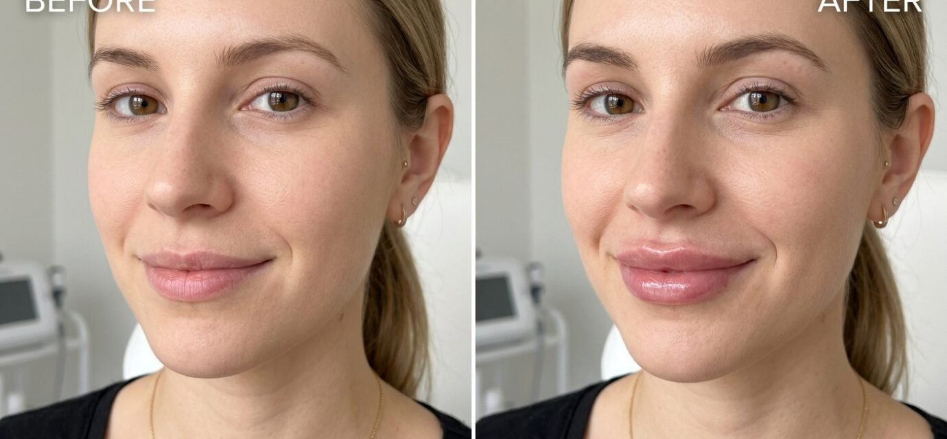 Lip filler before and after results showing natural-looking lip enhancement