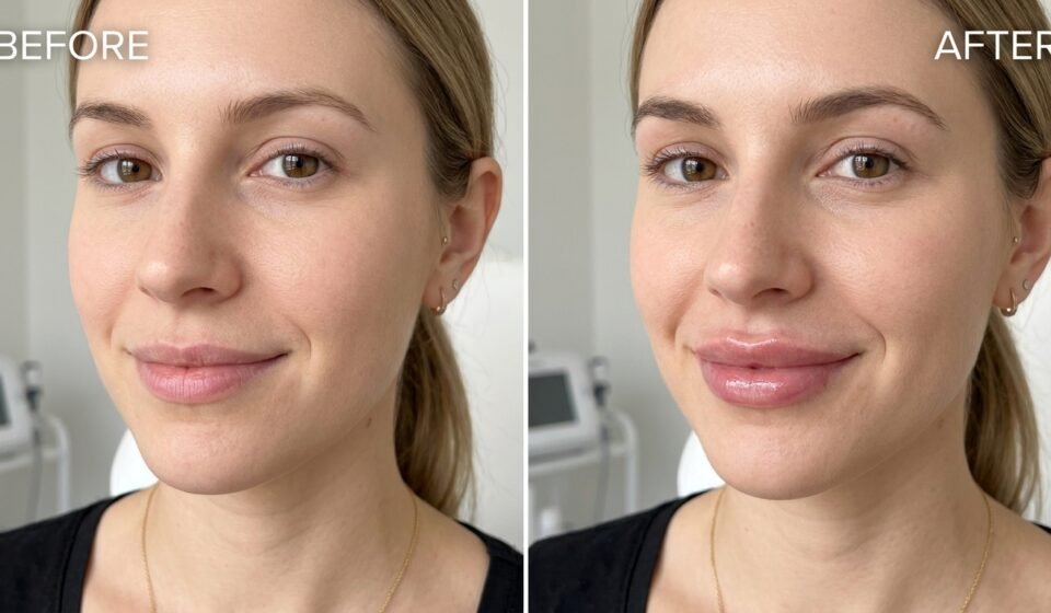 Lip filler before and after results showing natural-looking lip enhancement