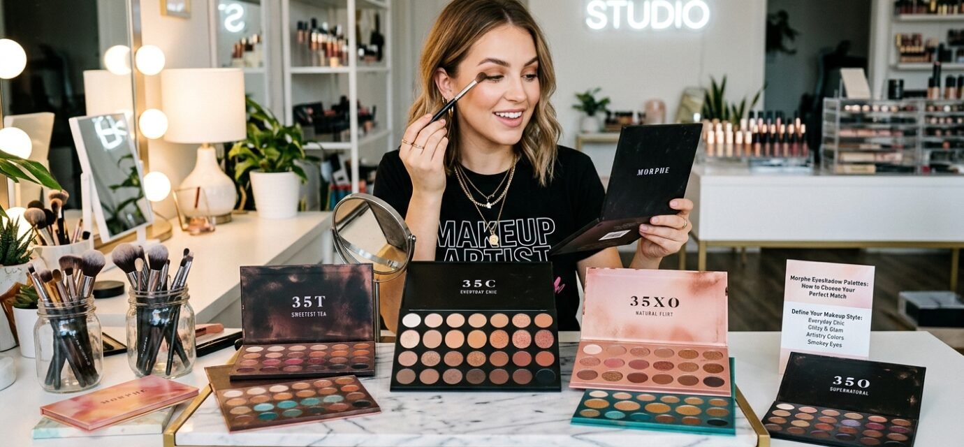 Morphe eyeshadow palette with neutral and colorful shades