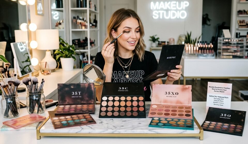 Morphe eyeshadow palette with neutral and colorful shades