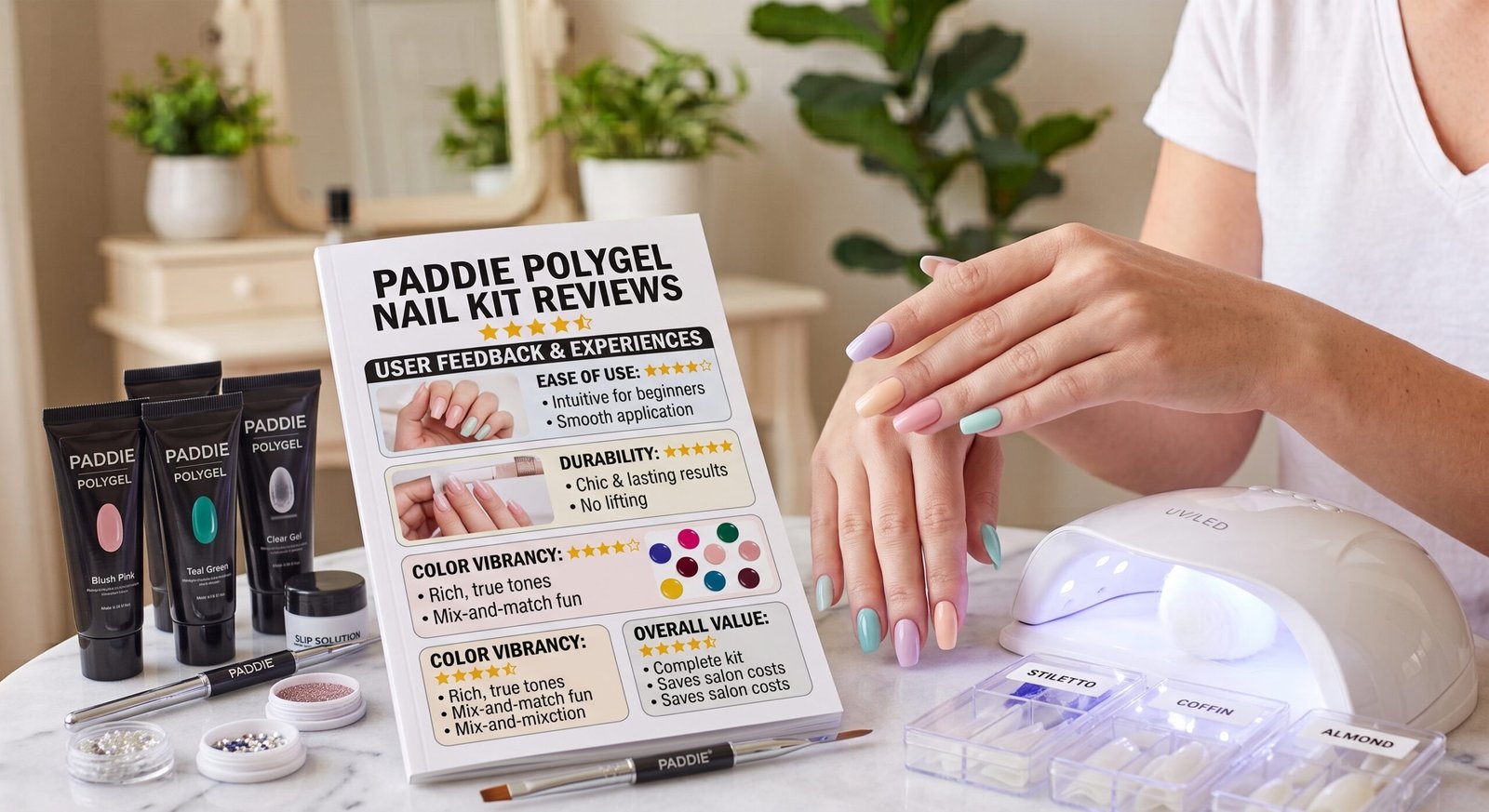 Paddie Polygel Nail Kit review and DIY nail application