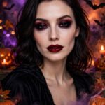 Easy vampire Halloween makeup with smoky eyes and deep red lips