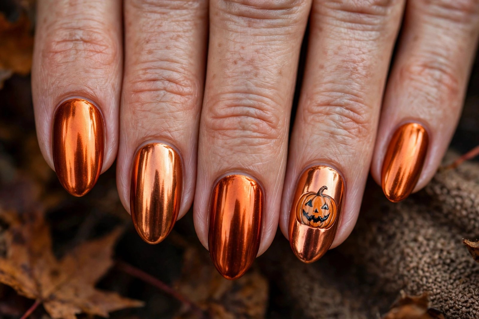 chrome pumpkin spice halloween nails