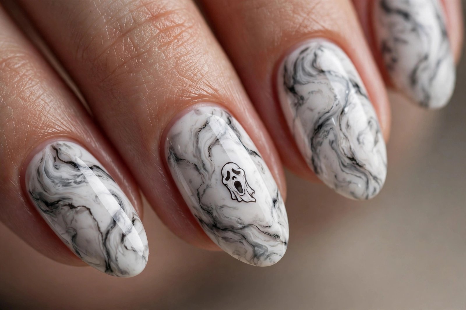 ghostface marble halloween nails