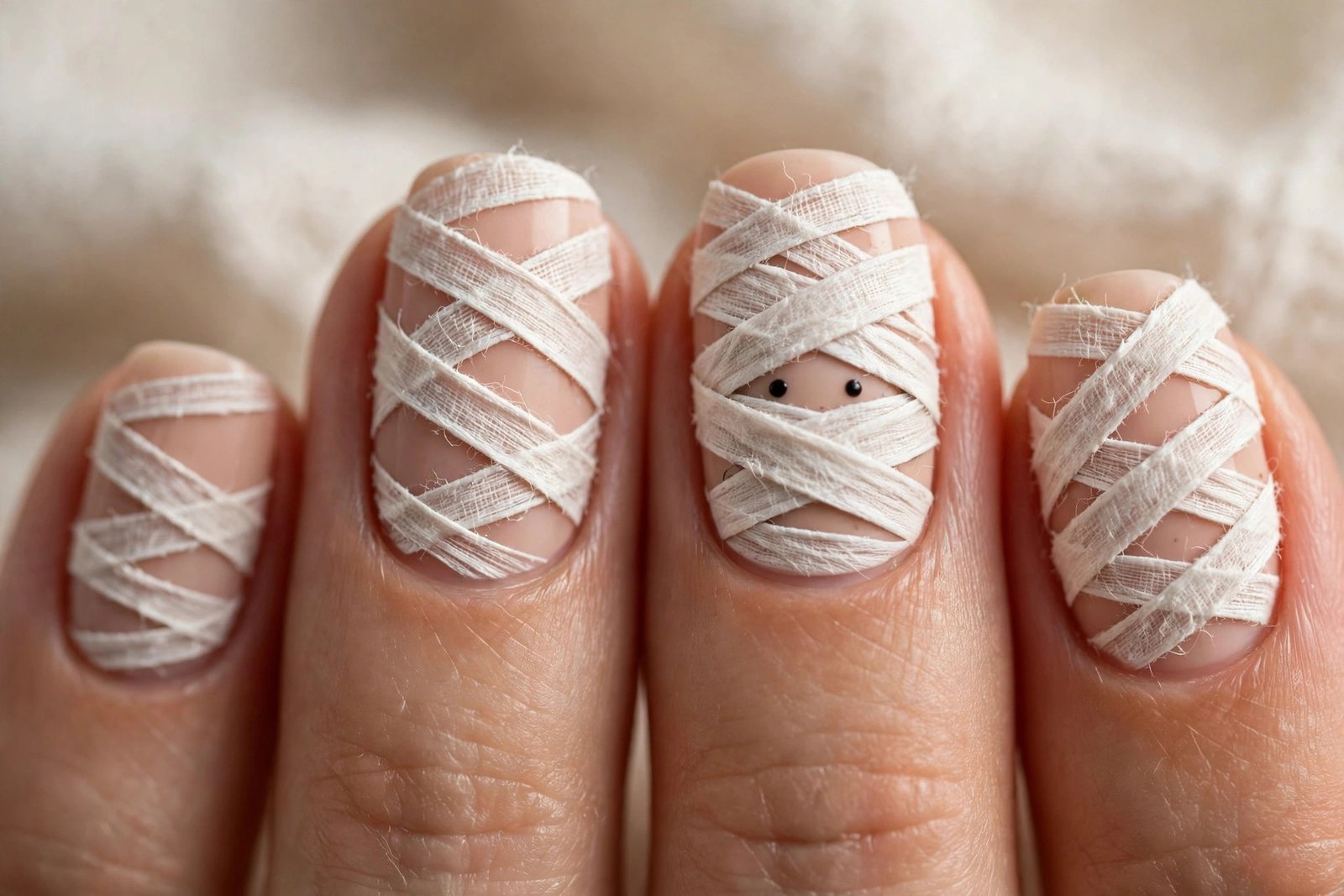 mummy wrap halloween nails